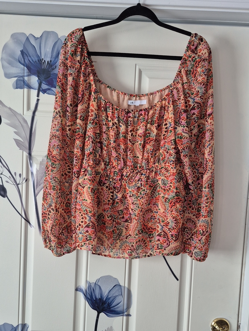 DR2 Peach Floral Peasant Blouse - Lightweight Women's Top